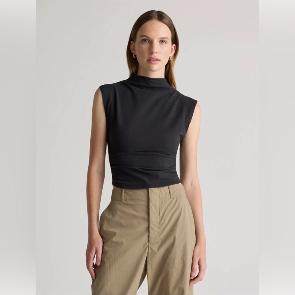 NWT Quince Stretch Cotton Jersey Sleeveless Mock Neck Top